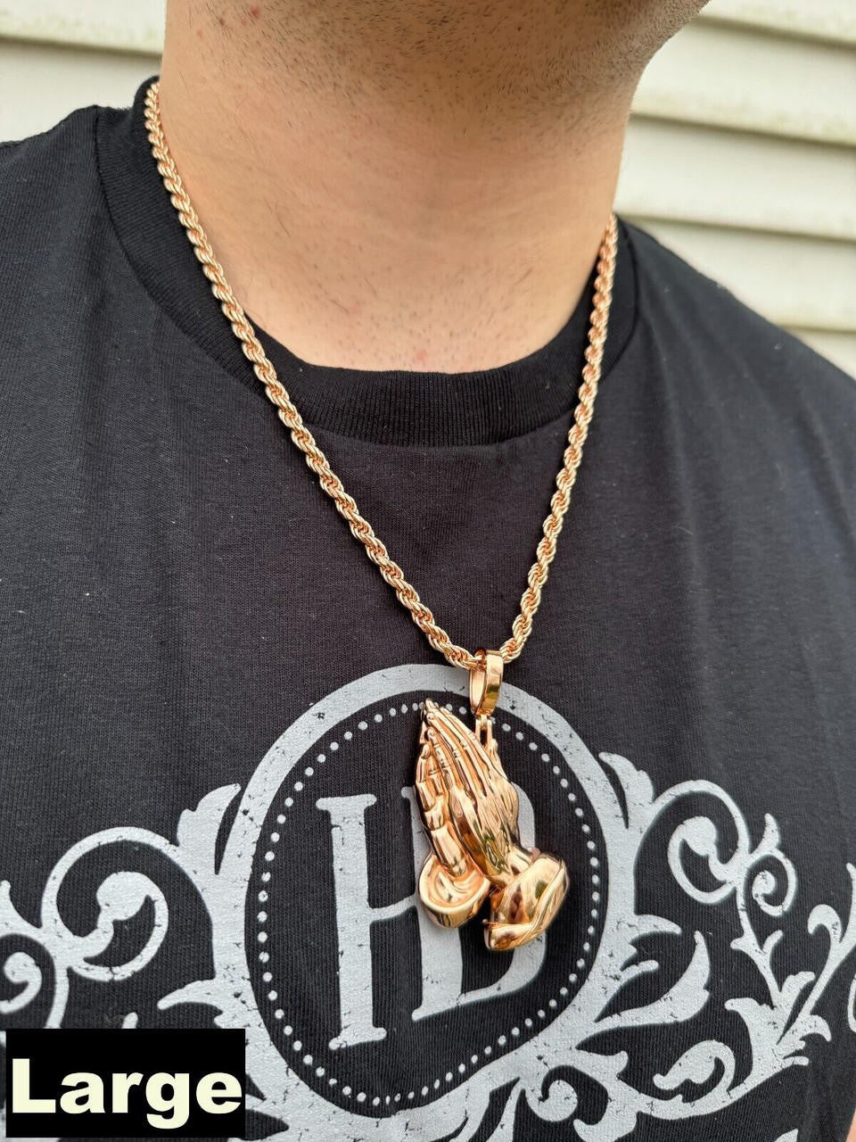 Praying Folded Hands Religious Pendant | 14k Rose Gold Vermeil 925 Silver
