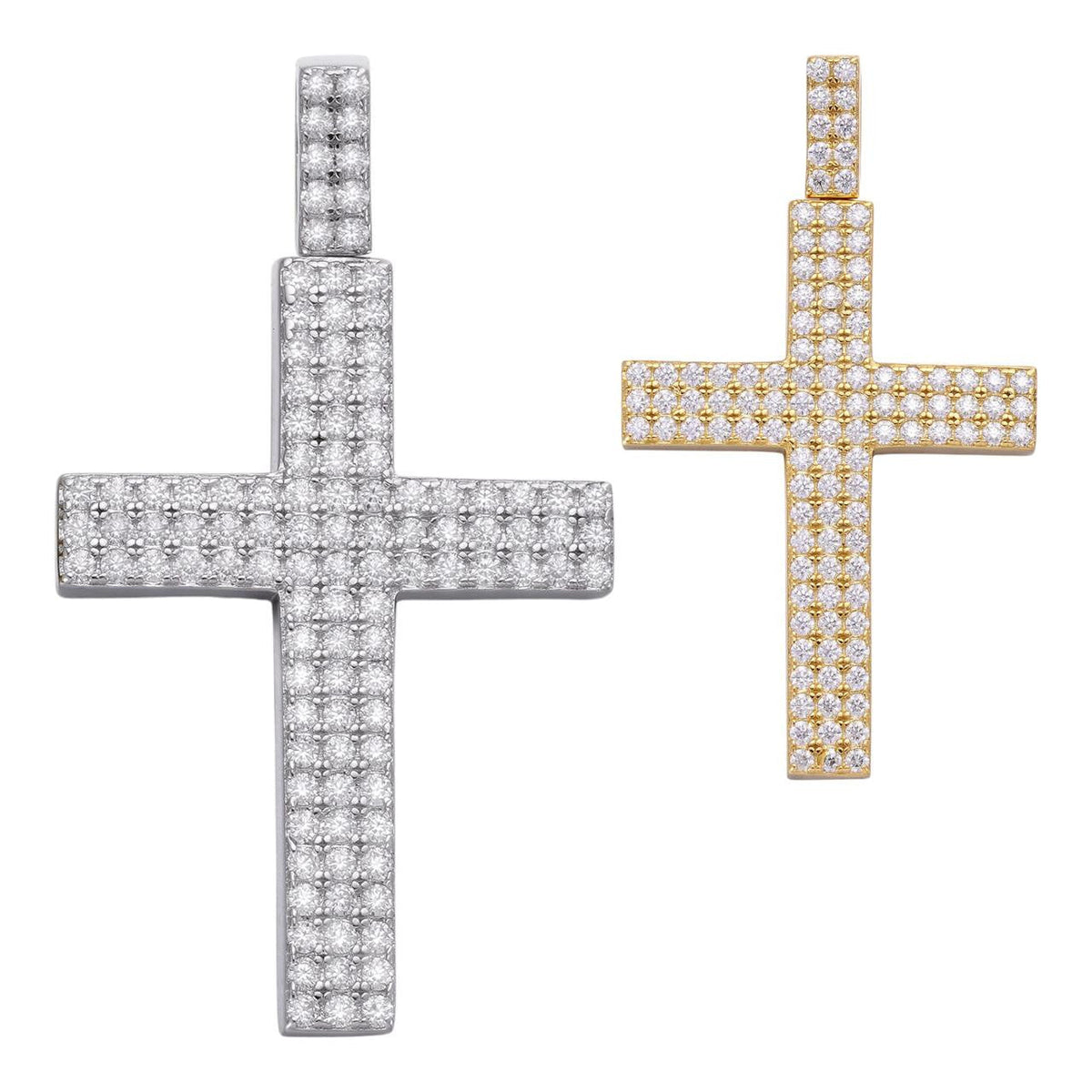 Prong Set Iced Out Cross Pendant | 14k Gold Vermeil or 925 Silver | CZ
