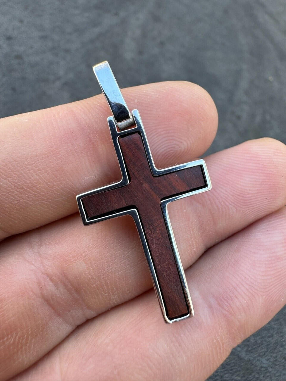 Wood Inlay Plain Religious Cross Pendant | 14k Gold Vermeil Or 925 Silver