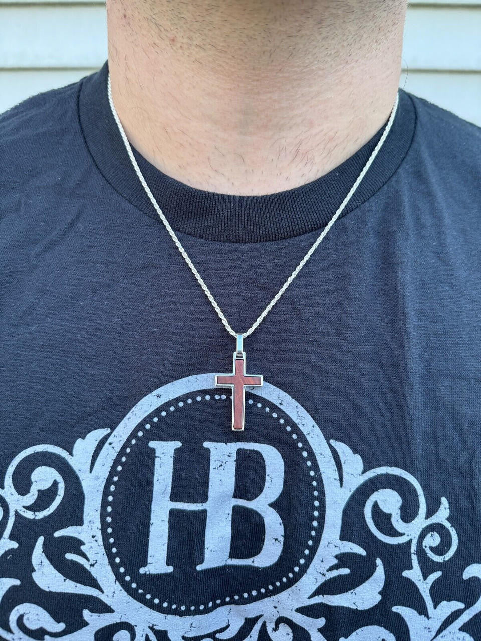 Wood Inlay Plain Religious Cross Pendant | 14k Gold Vermeil Or 925 Silver