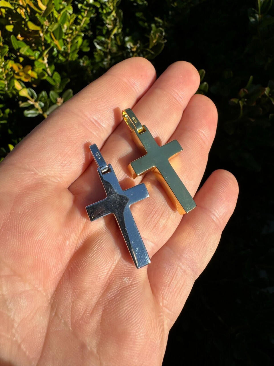 Wood Inlay Plain Religious Cross Pendant | 14k Gold Vermeil Or 925 Silver