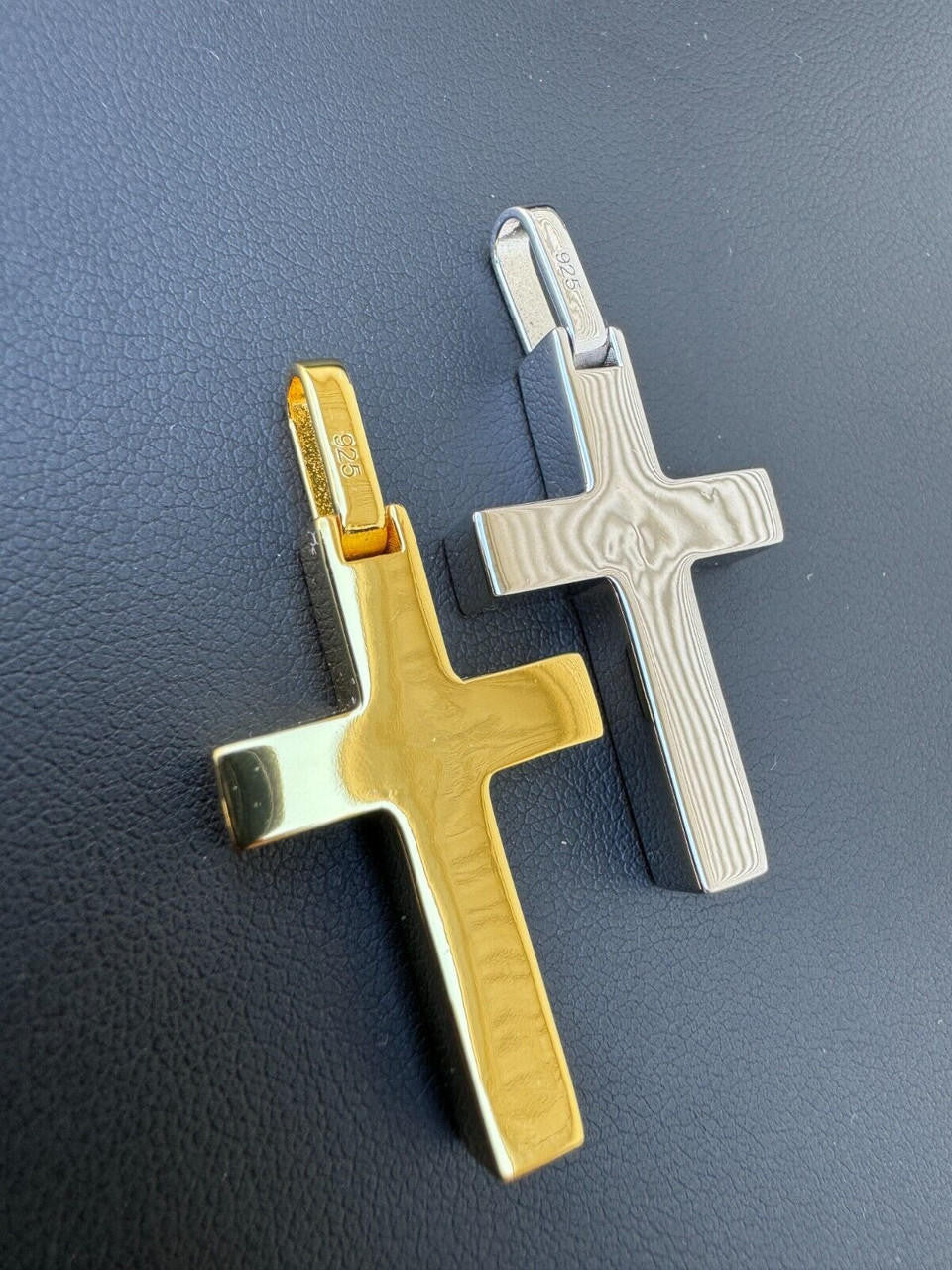 Wood Inlay Plain Religious Cross Pendant | 14k Gold Vermeil Or 925 Silver