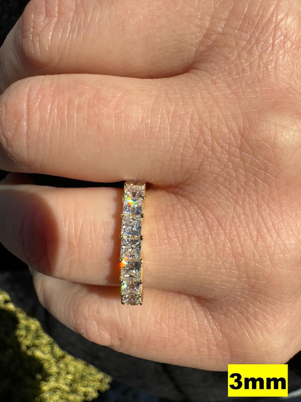 Moissanite Full Eternity Princess Cut (Square) Band Wedding Ring | 14k Gold Vermeil 925 Silver