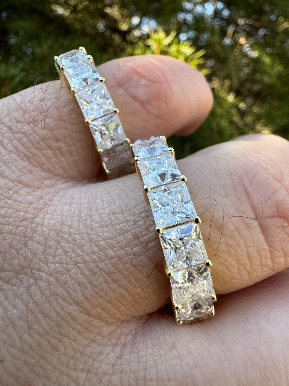 Moissanite Full Eternity Princess Cut (Square) Band Wedding Ring | 14k Gold Vermeil 925 Silver