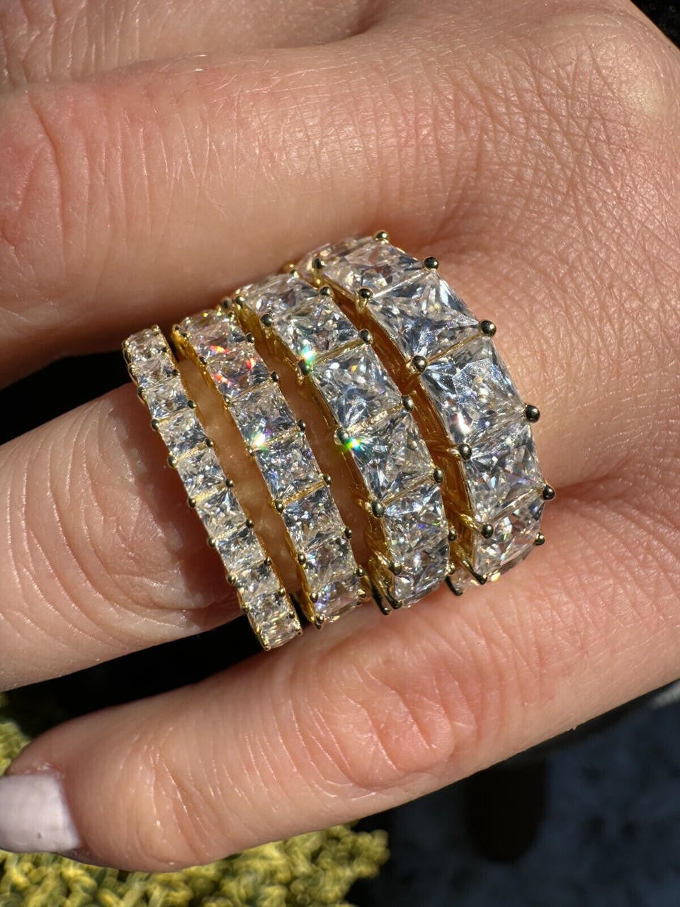 Moissanite Full Eternity Princess Cut (Square) Band Wedding Ring | 14k Gold Vermeil 925 Silver