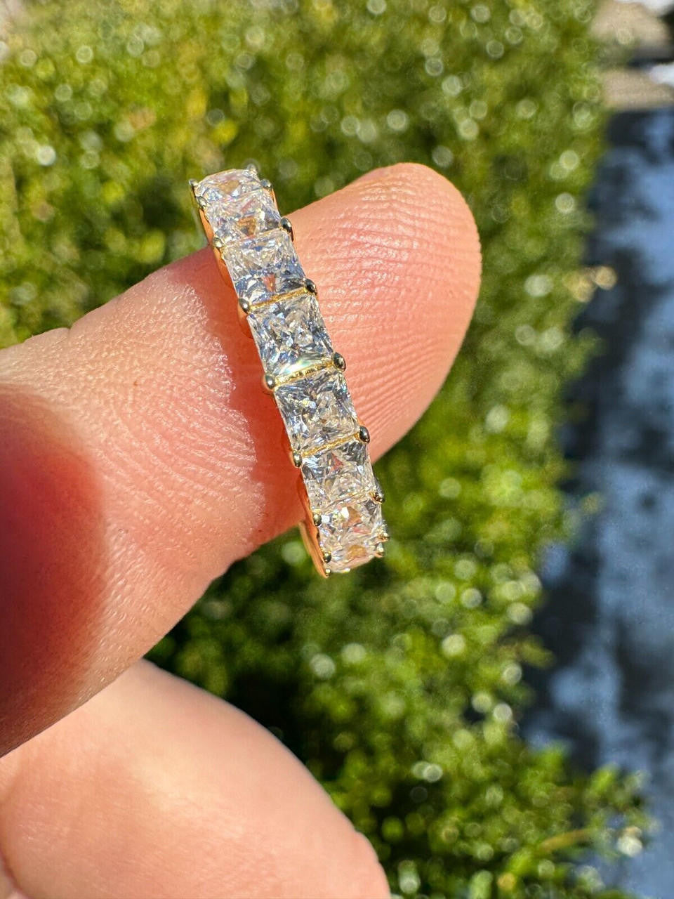 Moissanite Full Eternity Princess Cut (Square) Band Wedding Ring | 14k Gold Vermeil 925 Silver