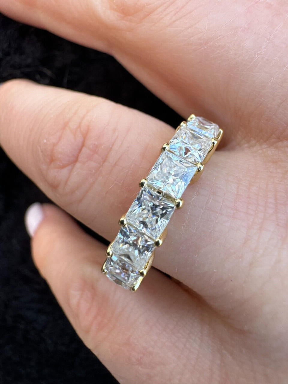 Moissanite Full Eternity Princess Cut (Square) Band Wedding Ring | 14k Gold Vermeil 925 Silver