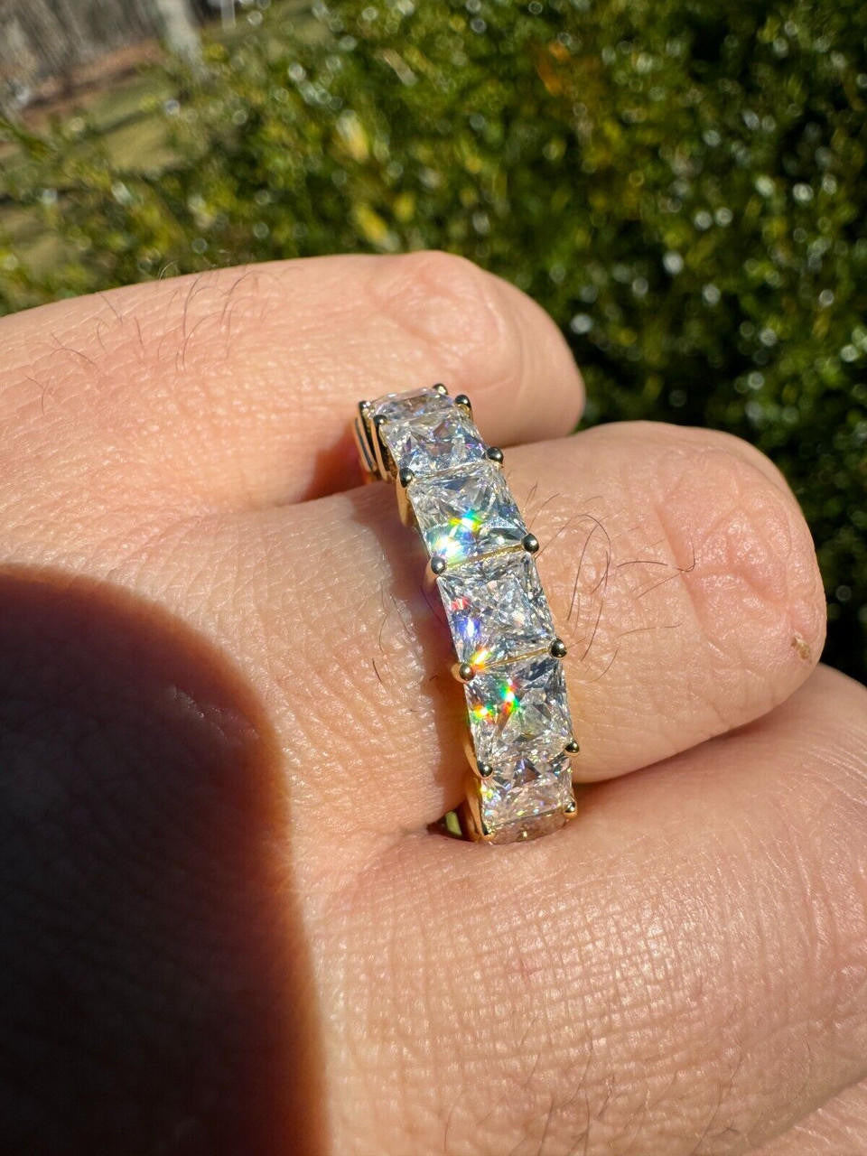 Moissanite Full Eternity Princess Cut (Square) Band Wedding Ring | 14k Gold Vermeil 925 Silver