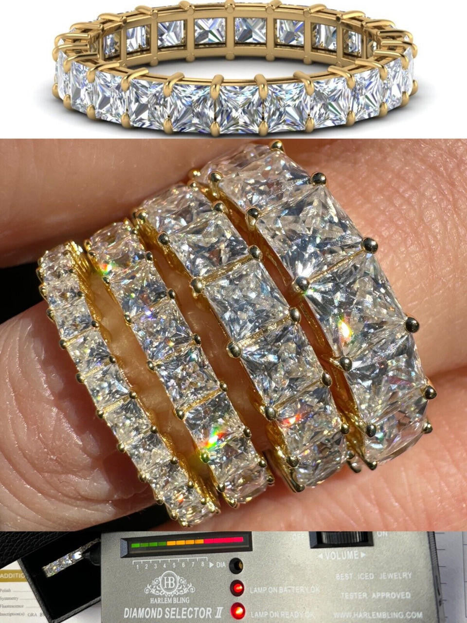 Moissanite Full Eternity Princess Cut (Square) Band Wedding Ring | 14k Gold Vermeil 925 Silver