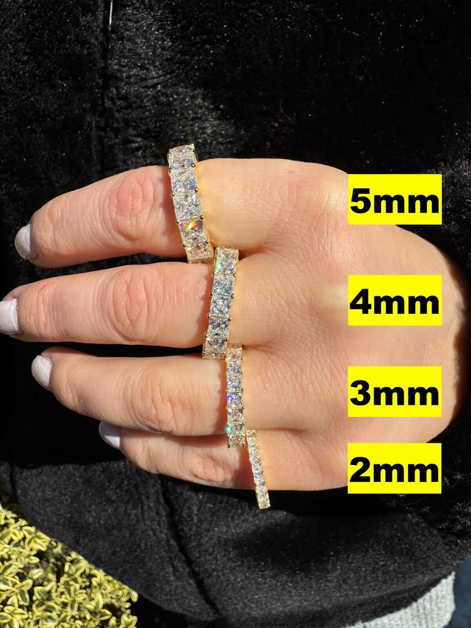 Moissanite Full Eternity Princess Cut (Square) Band Wedding Ring | 14k Gold Vermeil 925 Silver