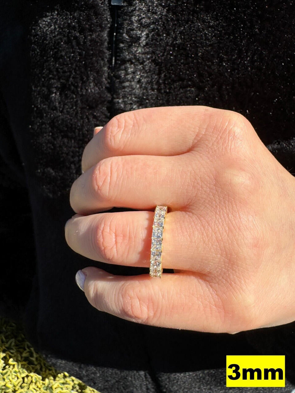 Moissanite Full Eternity Princess Cut (Square) Band Wedding Ring | 14k Gold Vermeil 925 Silver