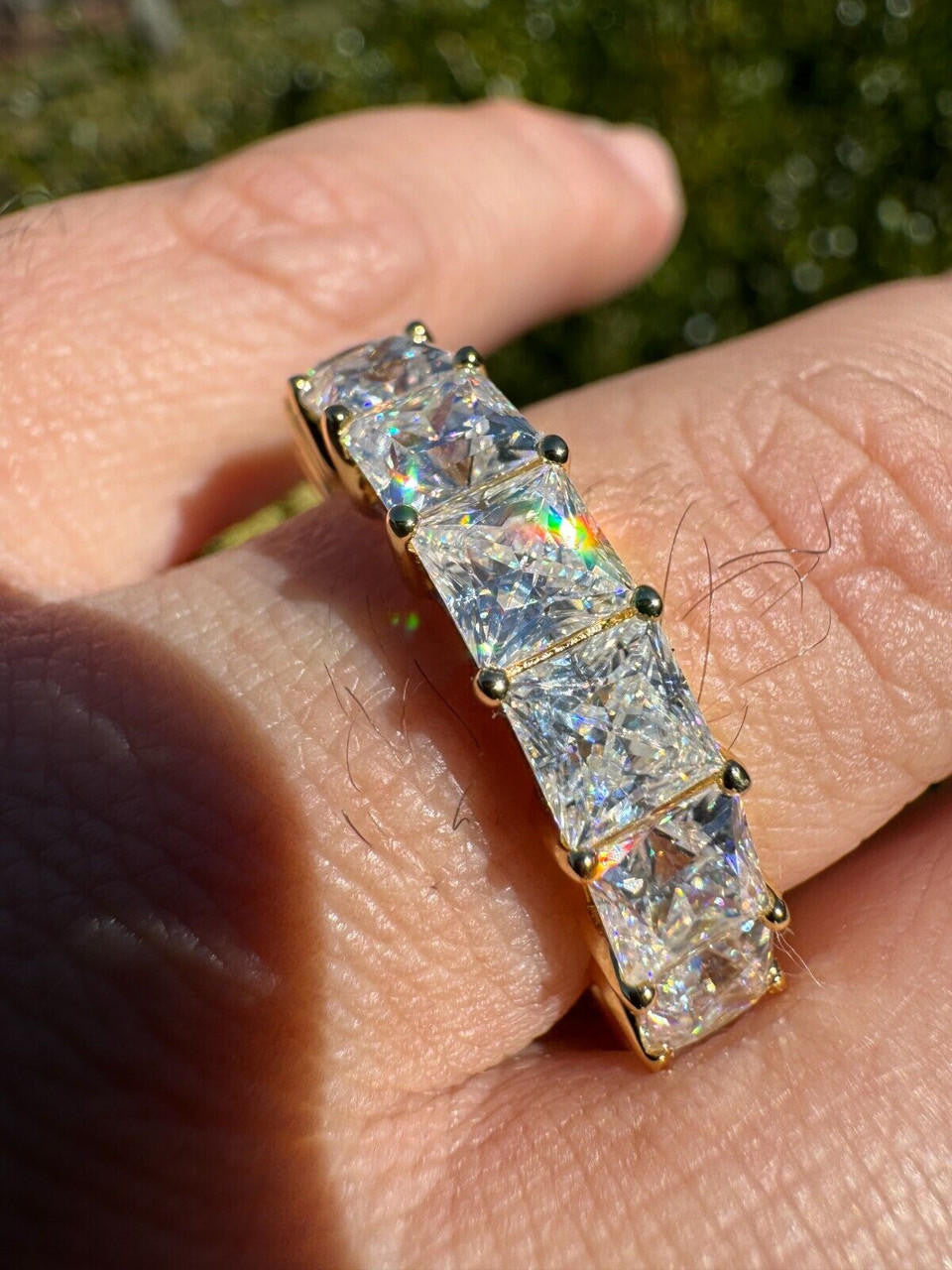Moissanite Full Eternity Princess Cut (Square) Band Wedding Ring | 14k Gold Vermeil 925 Silver