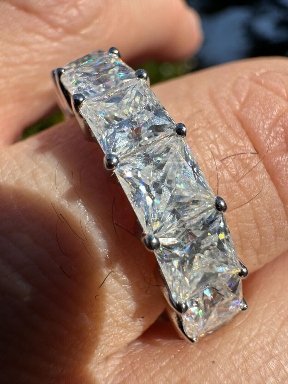 Moissanite Full Eternity Princess Cut (Square) Band Wedding Ring | 925 Silver