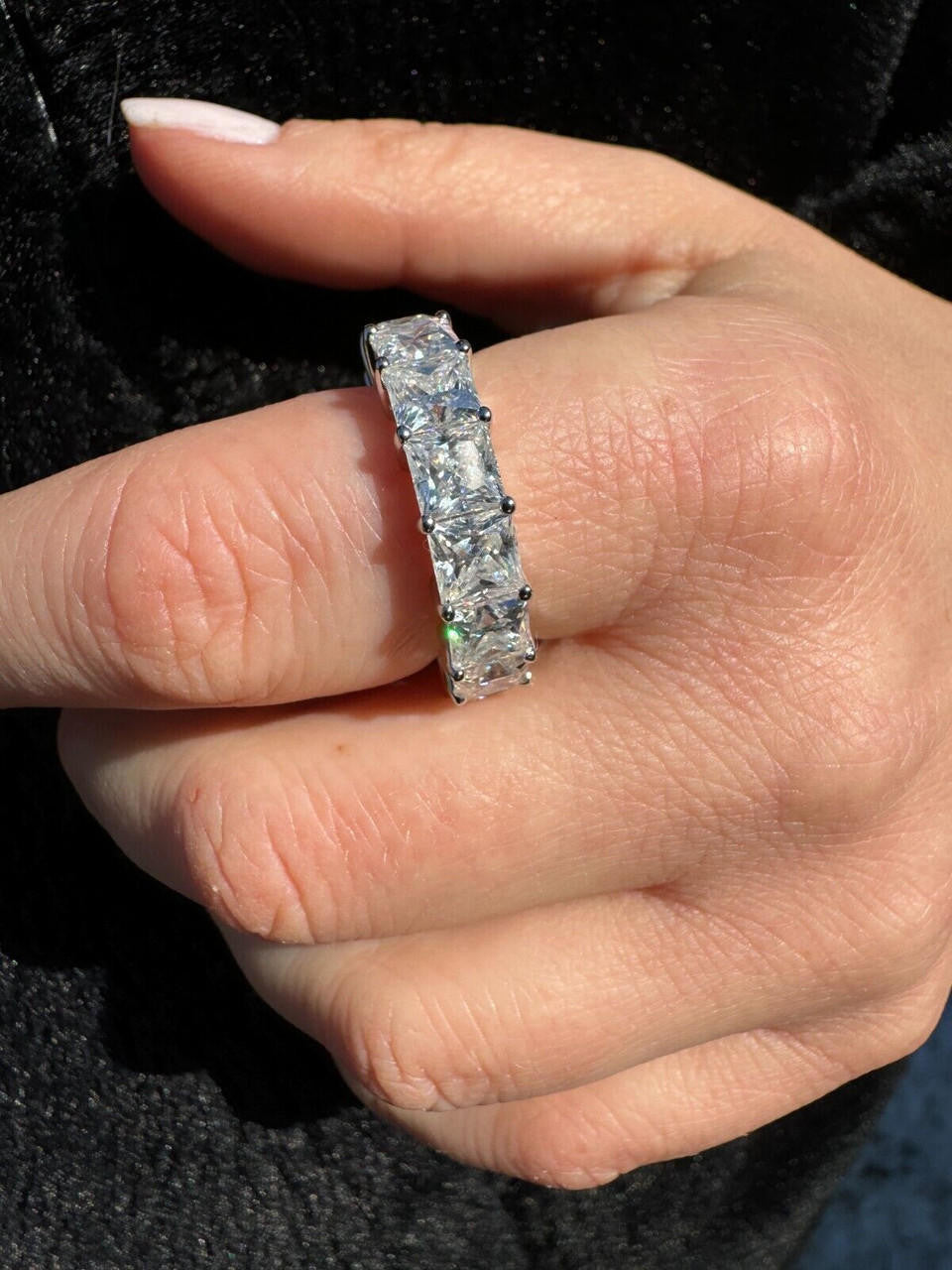 Moissanite Full Eternity Princess Cut (Square) Band Wedding Ring | 925 Silver