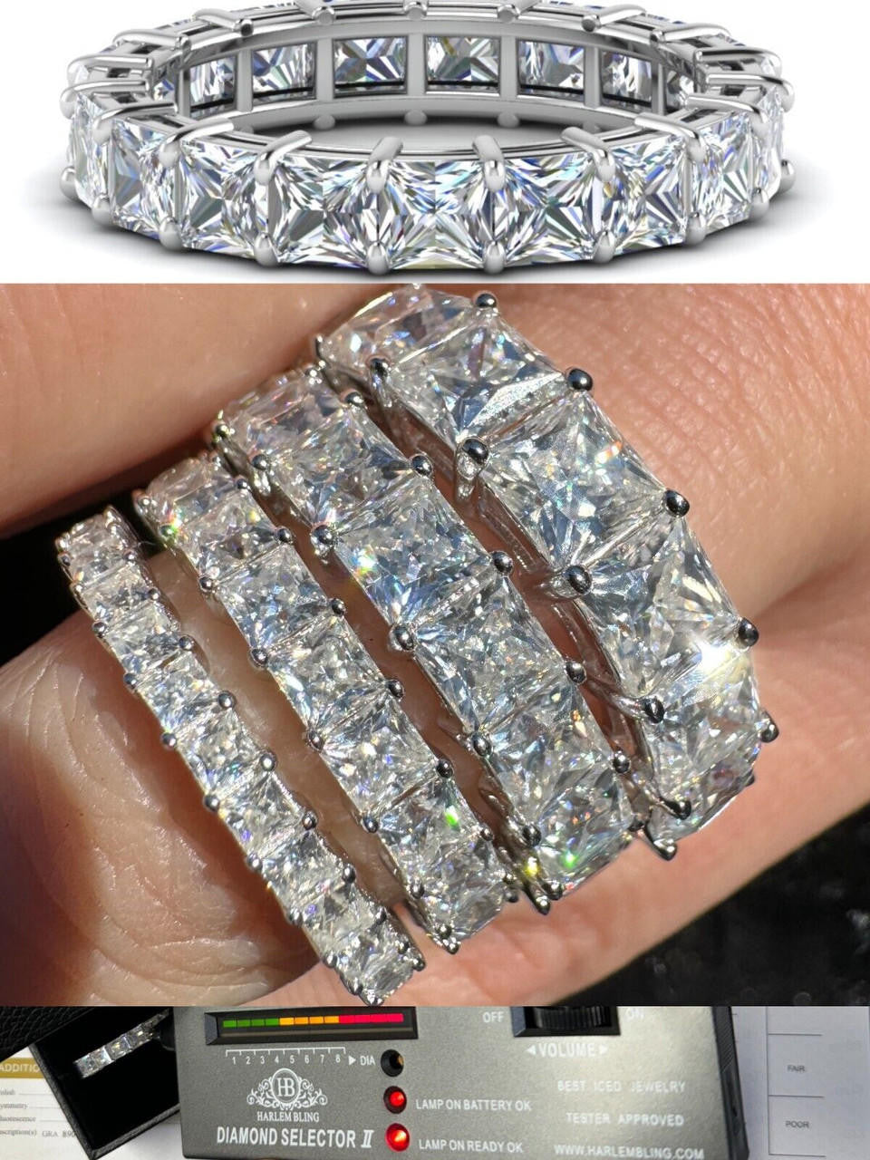 Moissanite Full Eternity Princess Cut (Square) Band Wedding Ring | 925 Silver