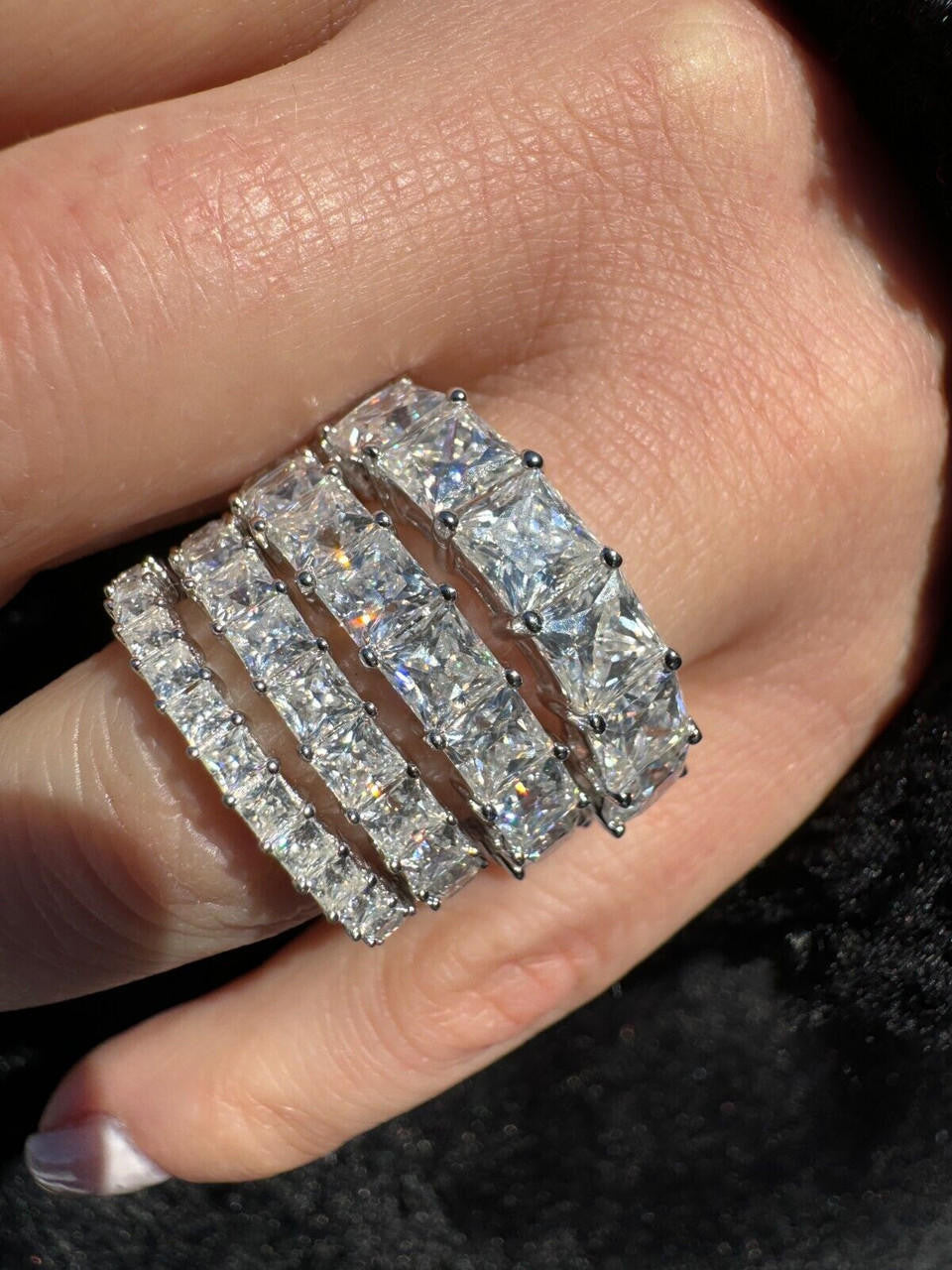 Moissanite Full Eternity Princess Cut (Square) Band Wedding Ring | 925 Silver