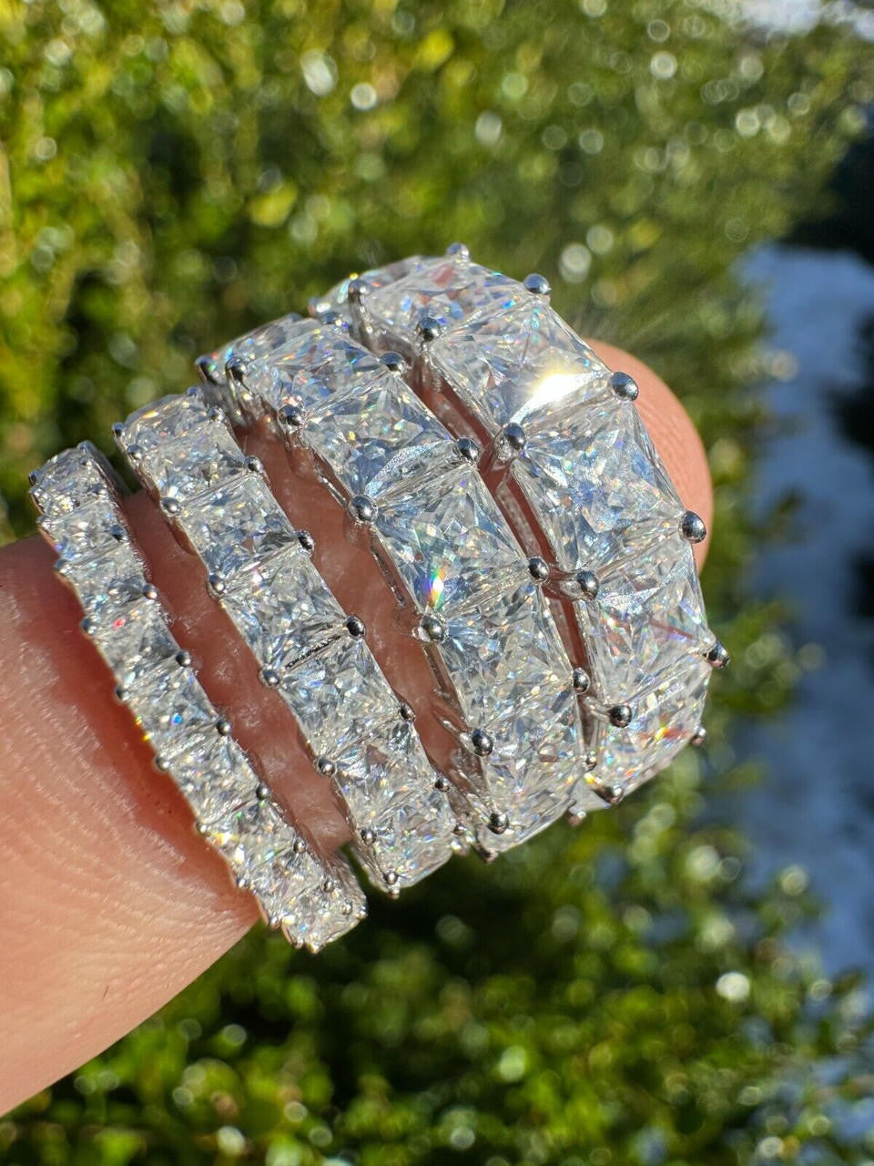 Moissanite Full Eternity Princess Cut (Square) Band Wedding Ring | 925 Silver