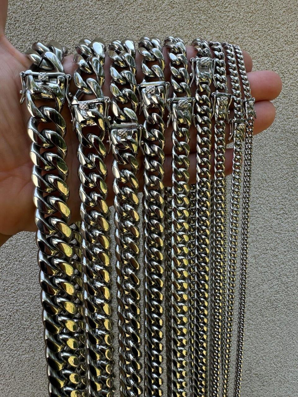Real Solid Stainless Steel Miami Cuban Link Chain Necklace Box Clasp 4-18mm