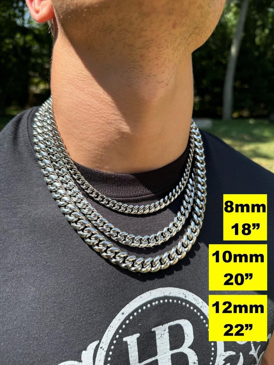 Real Solid Stainless Steel Miami Cuban Link Chain Necklace Box Clasp 4-18mm