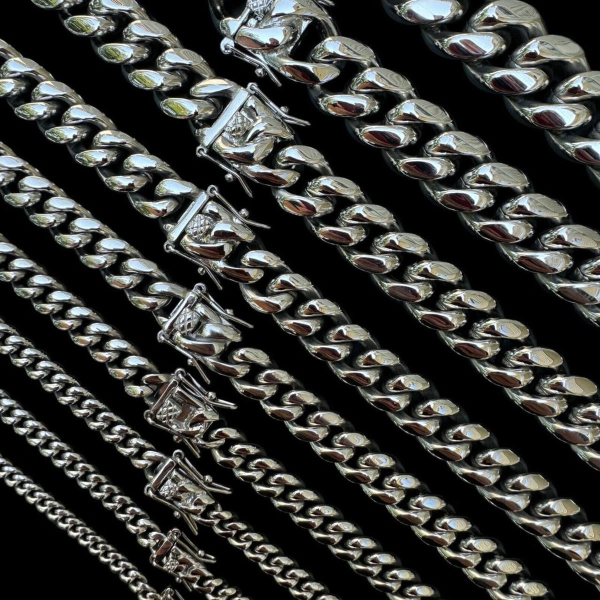 Real Solid Stainless Steel Miami Cuban Link Chain Necklace Box Clasp 4-18mm