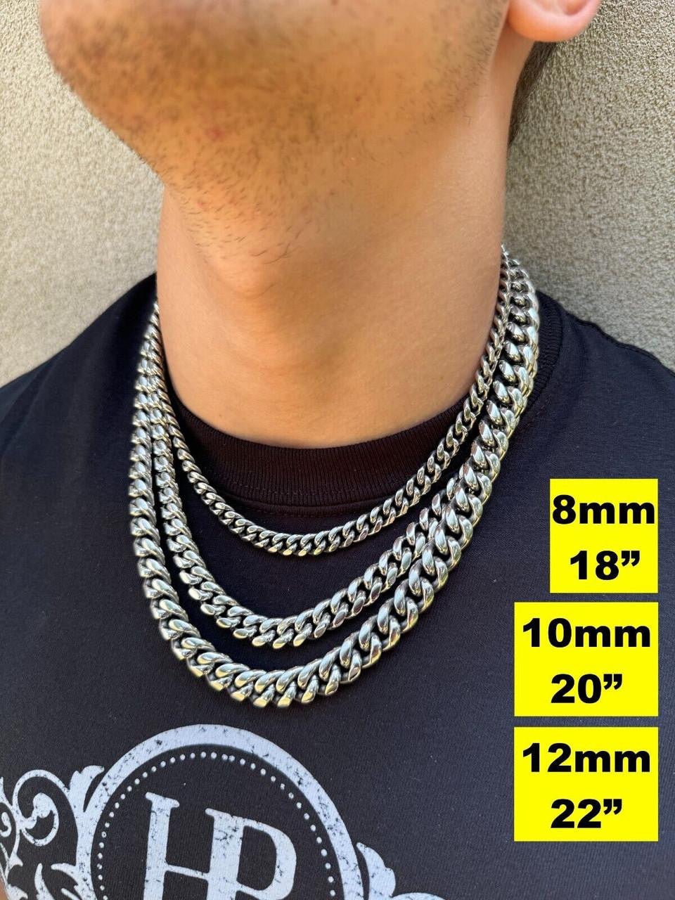 Real Solid Stainless Steel Miami Cuban Link Chain Necklace Box Clasp 4-18mm