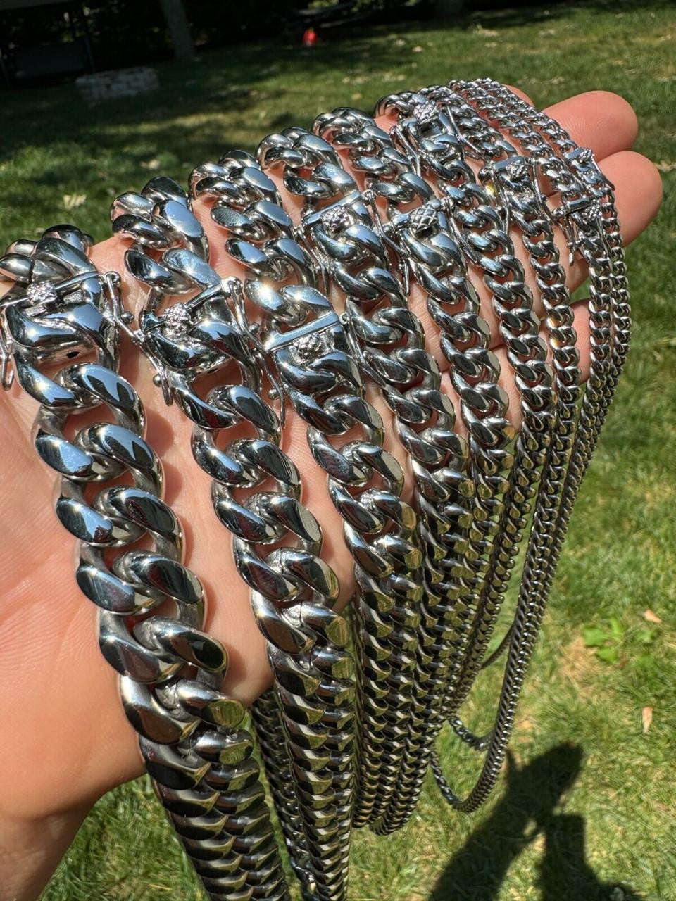 Real Solid Stainless Steel Miami Cuban Link Chain Necklace Box Clasp 4-18mm
