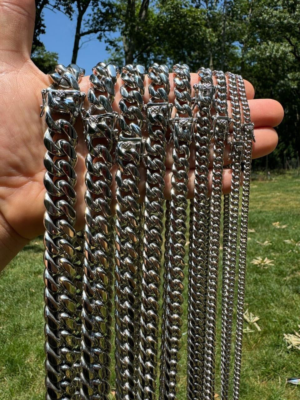 Real Solid Stainless Steel Miami Cuban Link Chain Necklace Box Clasp 4-18mm