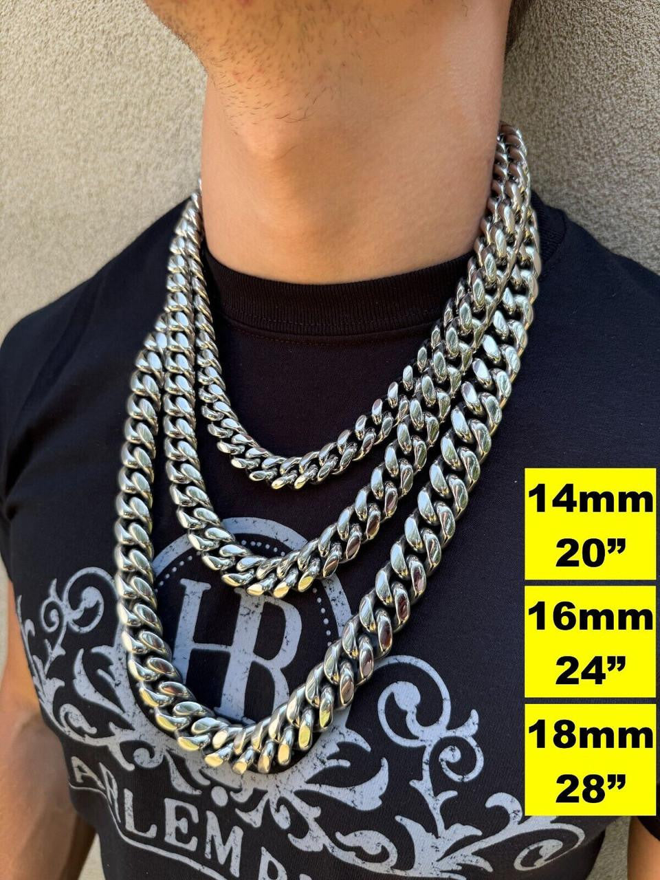 Real Solid Stainless Steel Miami Cuban Link Chain Necklace Box Clasp 4-18mm