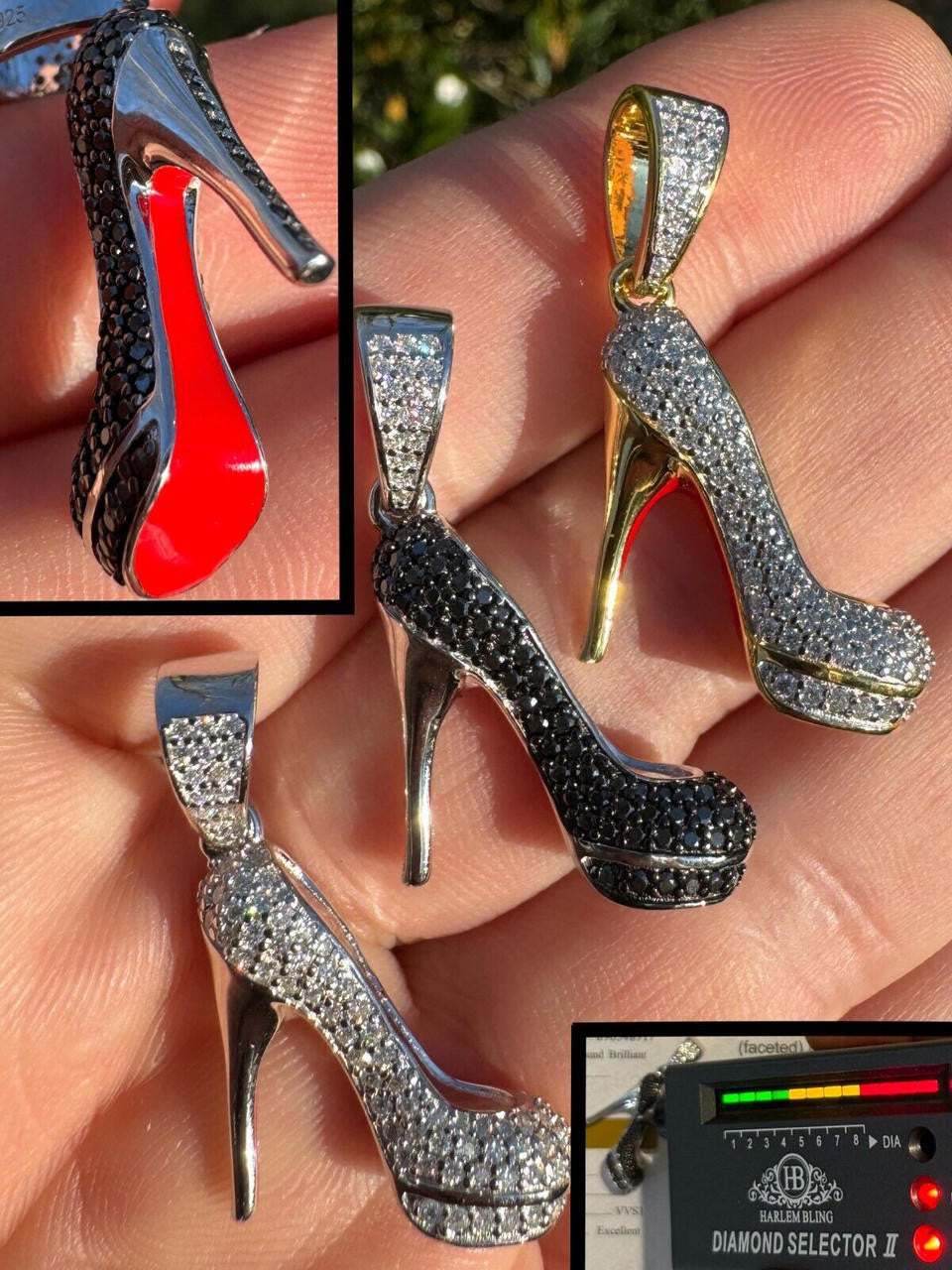 Moissanite Red Bottom Stiletto Heels Pendant | 14k Gold Vermeil Or 925 Silver