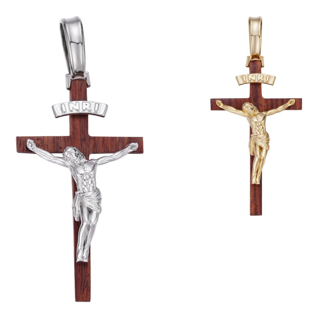 Red Cherry Walnut Wood PlainJesus Cross Pendant | 14k Gold Vermeil Or 925 Silver