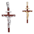 Red Cherry Walnut Wood PlainJesus Cross Pendant | 14k Gold Vermeil Or 925 Silver