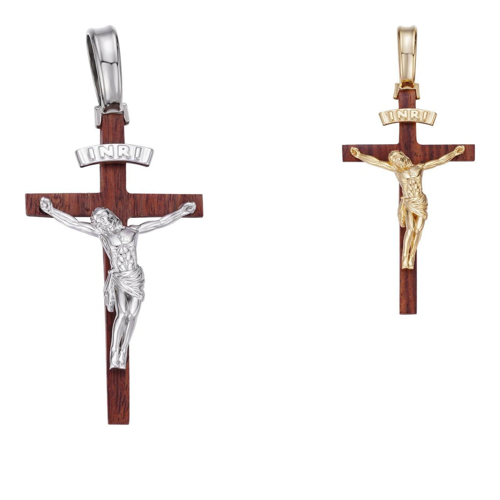 Red Cherry Walnut Wood PlainJesus Cross Pendant | 14k Gold Vermeil Or 925 Silver
