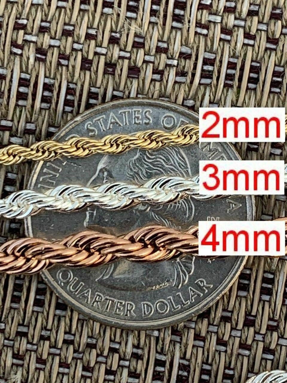 Rope Chain | Yellow Rose Or White Gold Over Solid Stainless Steel
