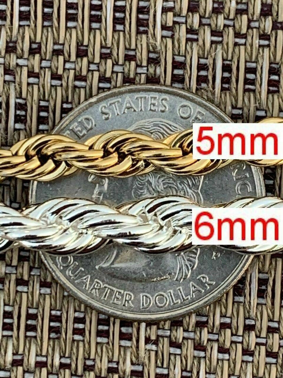 Rope Chain | Yellow Rose Or White Gold Over Solid Stainless Steel