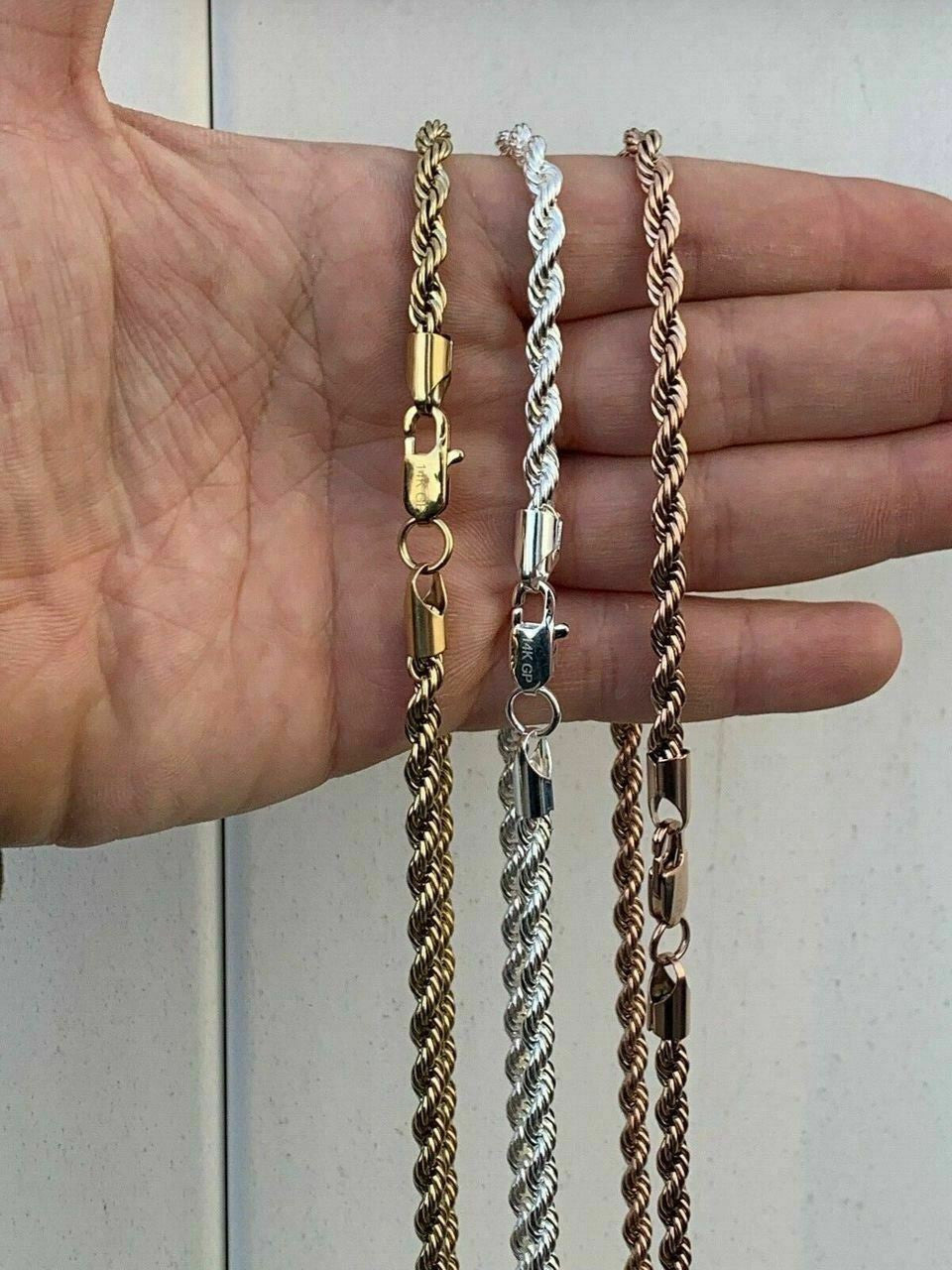 Rope Chain | Yellow Rose Or White Gold Over Solid Stainless Steel