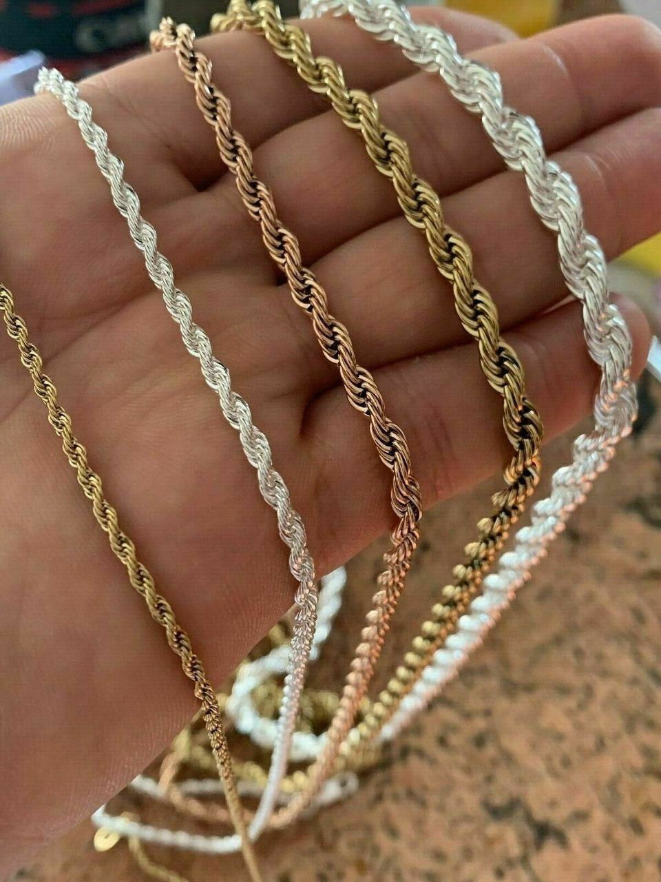 Rope Chain | Yellow Rose Or White Gold Over Solid Stainless Steel
