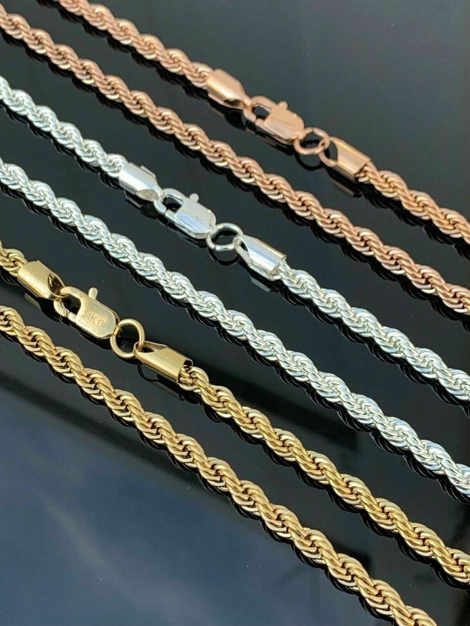 Rope Chain | Yellow Rose Or White Gold Over Solid Stainless Steel