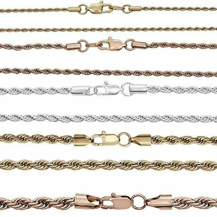 Rope Chain | Yellow Rose Or White Gold Over Solid Stainless Steel