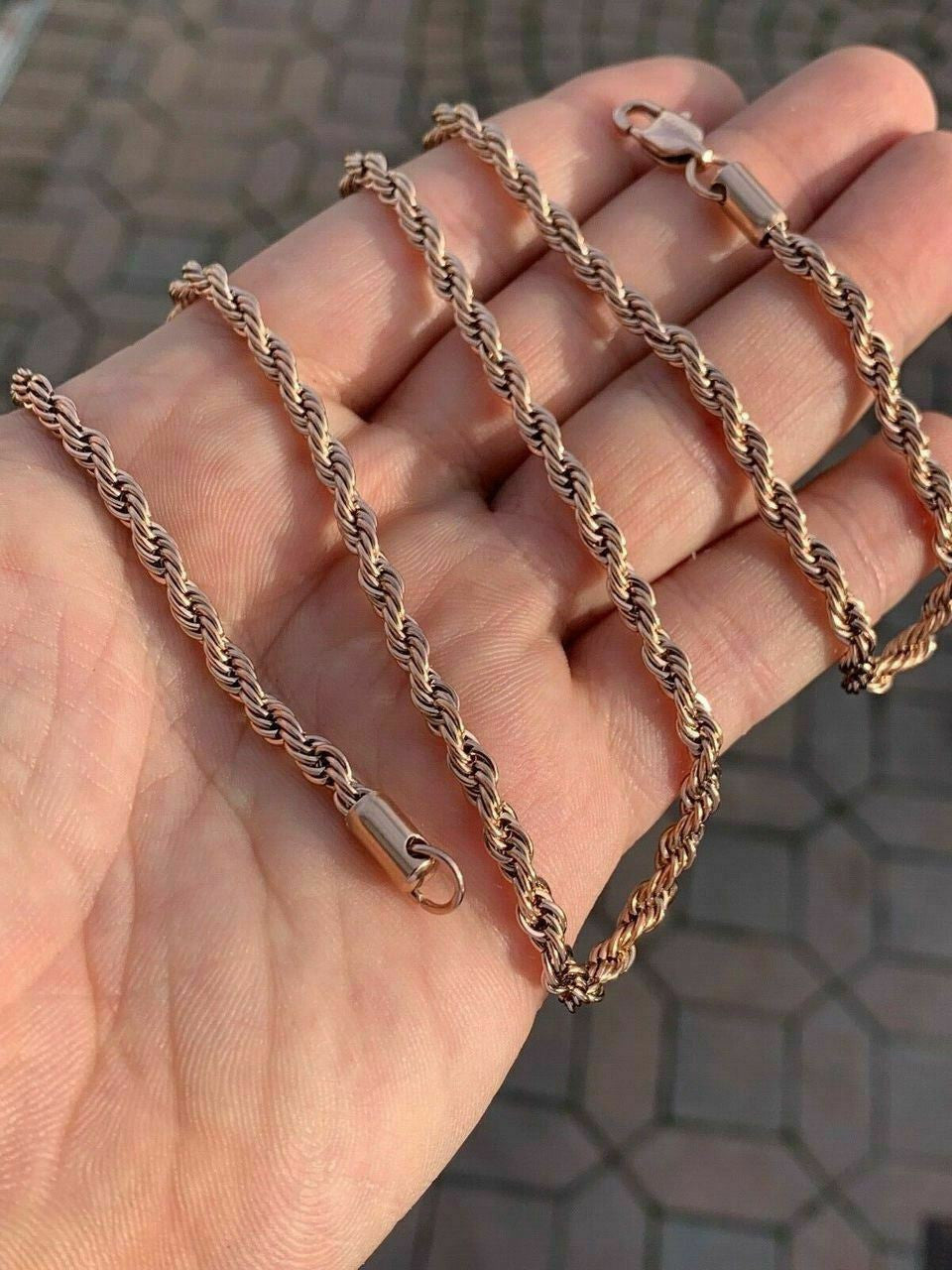 Rope Chain | Yellow Rose Or White Gold Over Solid Stainless Steel
