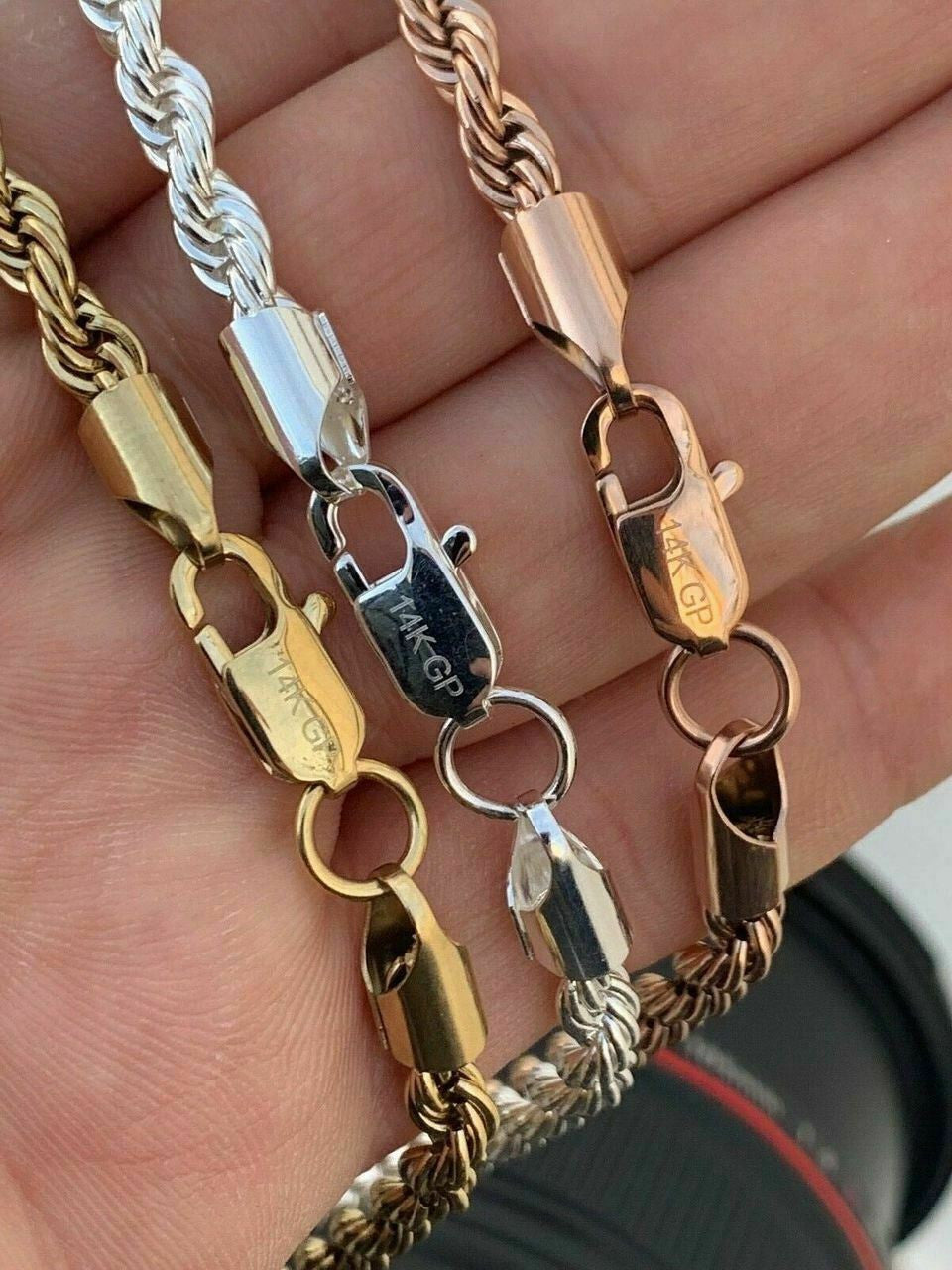 Rope Chain | Yellow Rose Or White Gold Over Solid Stainless Steel