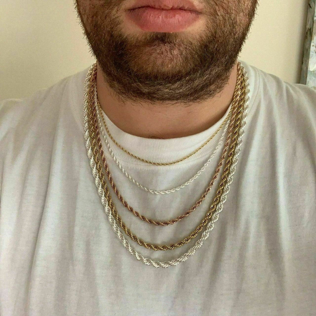 Rope Chain | Yellow Rose Or White Gold Over Solid Stainless Steel