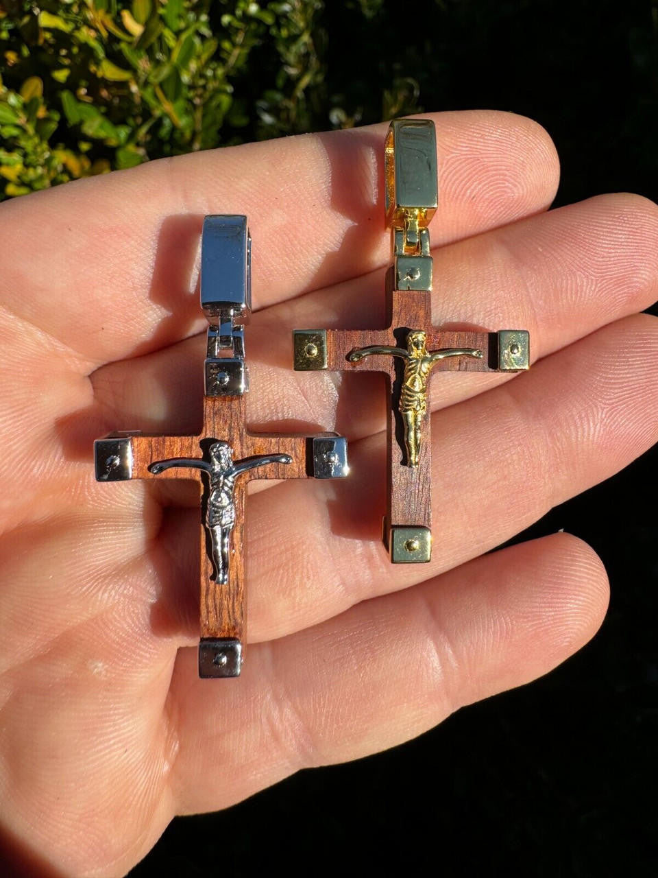 Natural Wood Plain Jesus Cross Pendant | 14k Gold Vermeil Or 925 Silver