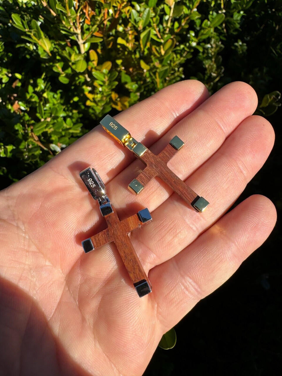 Natural Wood Plain Jesus Cross Pendant | 14k Gold Vermeil Or 925 Silver
