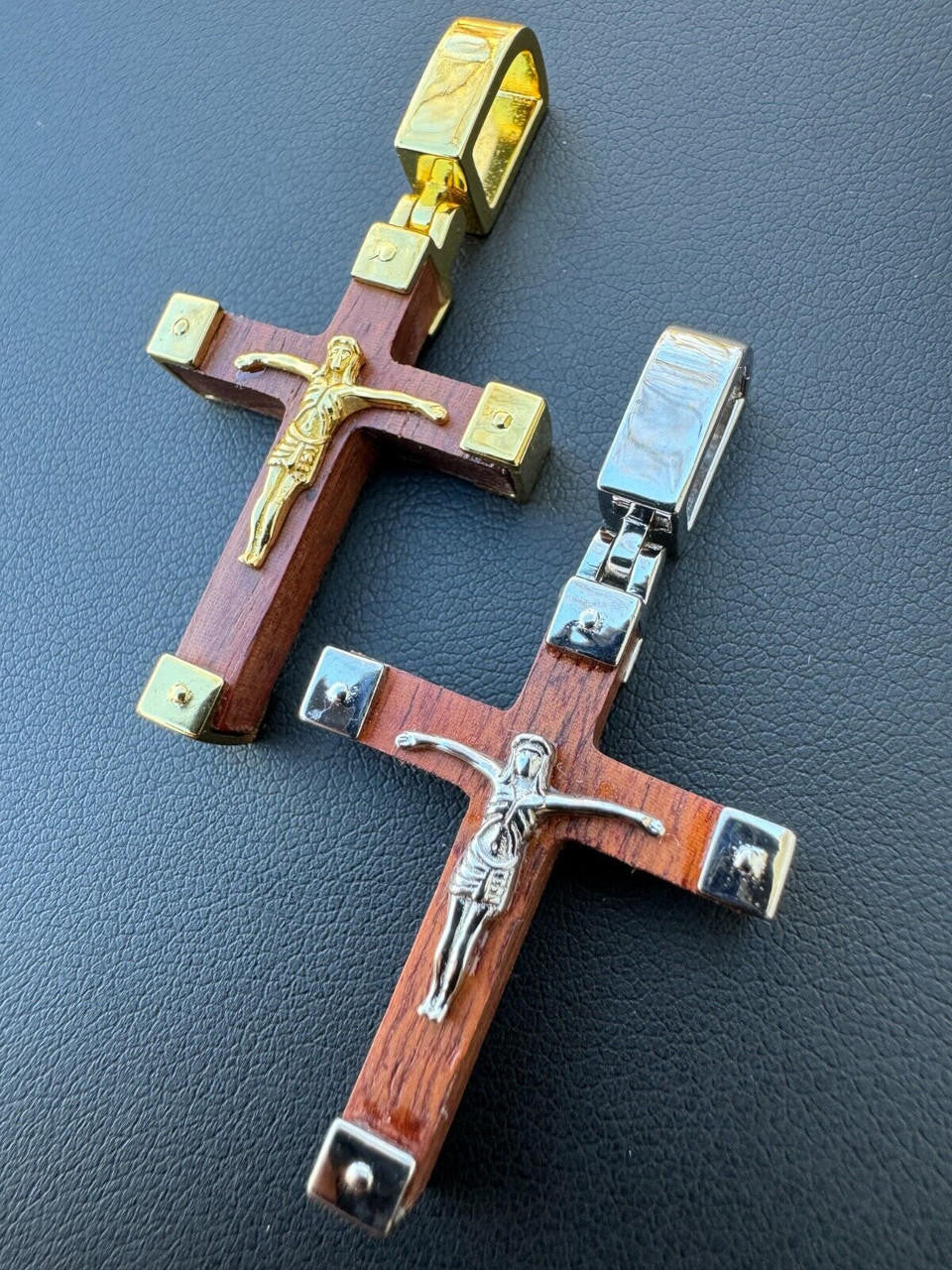 Natural Wood Plain Jesus Cross Pendant | 14k Gold Vermeil Or 925 Silver