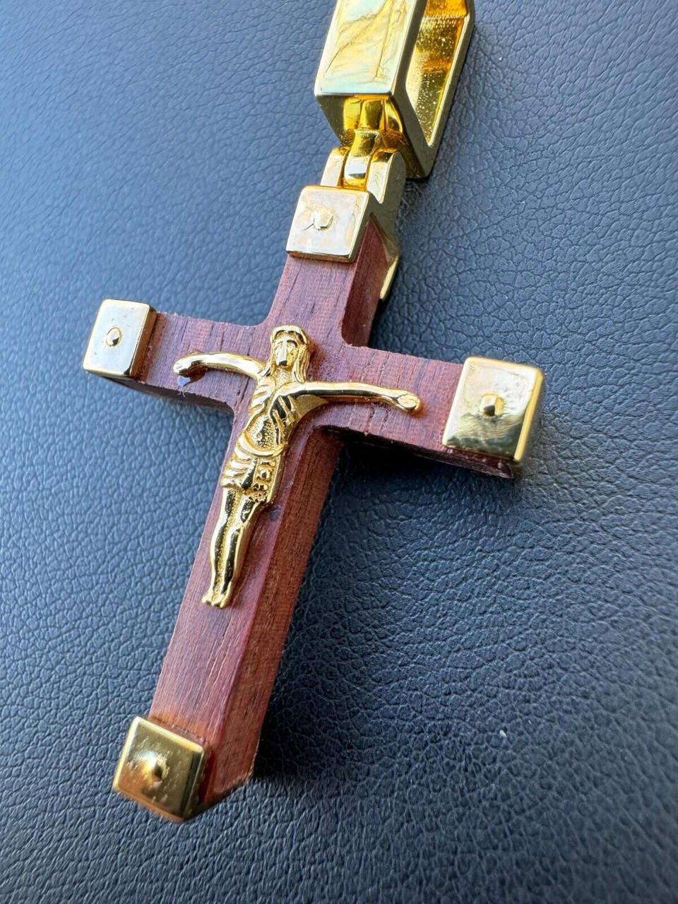 Natural Wood Plain Jesus Cross Pendant | 14k Gold Vermeil Or 925 Silver