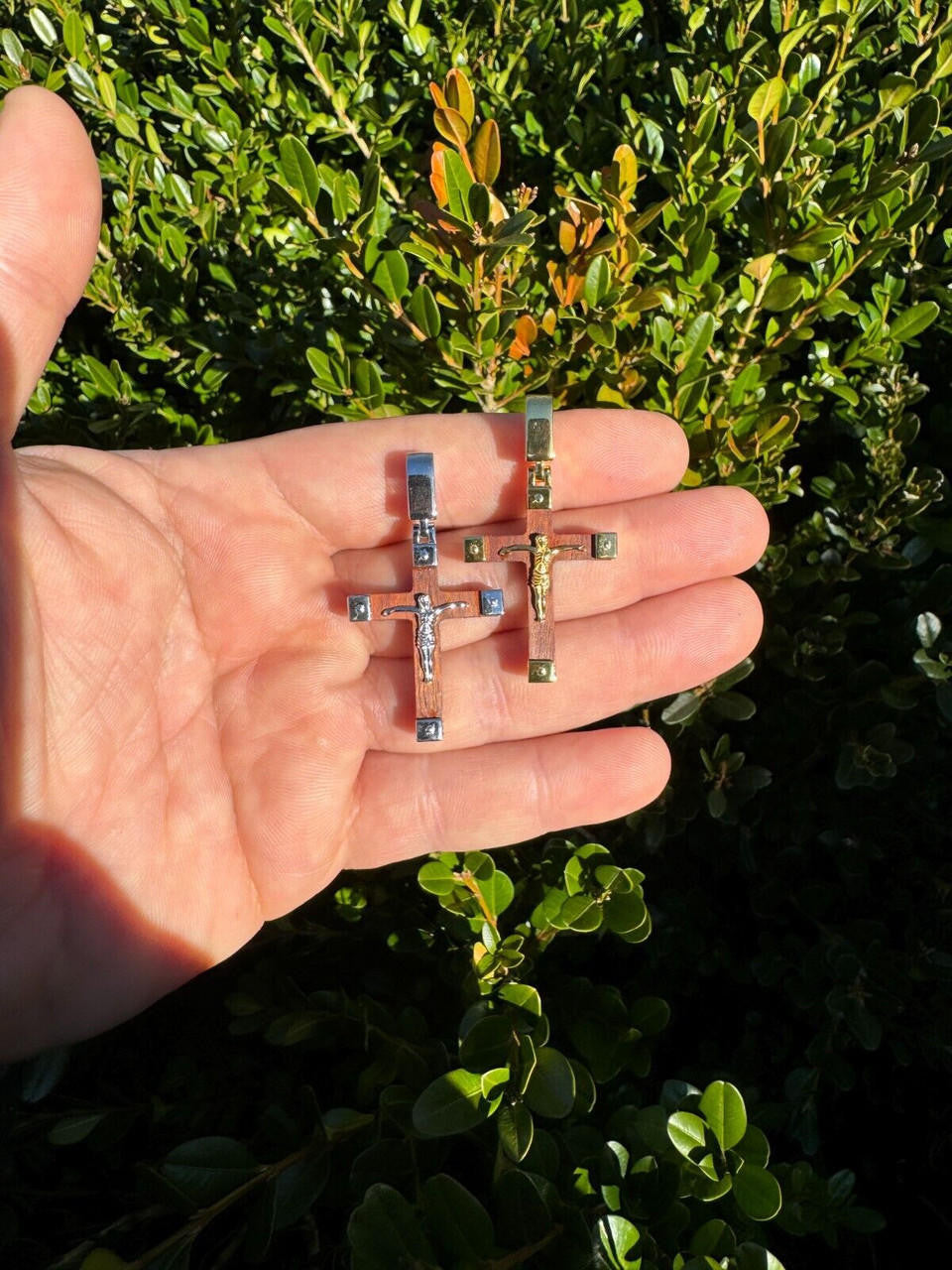 Natural Wood Plain Jesus Cross Pendant | 14k Gold Vermeil Or 925 Silver