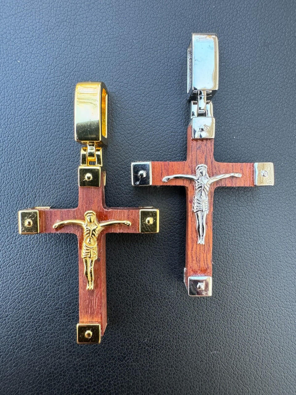 Natural Wood Plain Jesus Cross Pendant | 14k Gold Vermeil Or 925 Silver