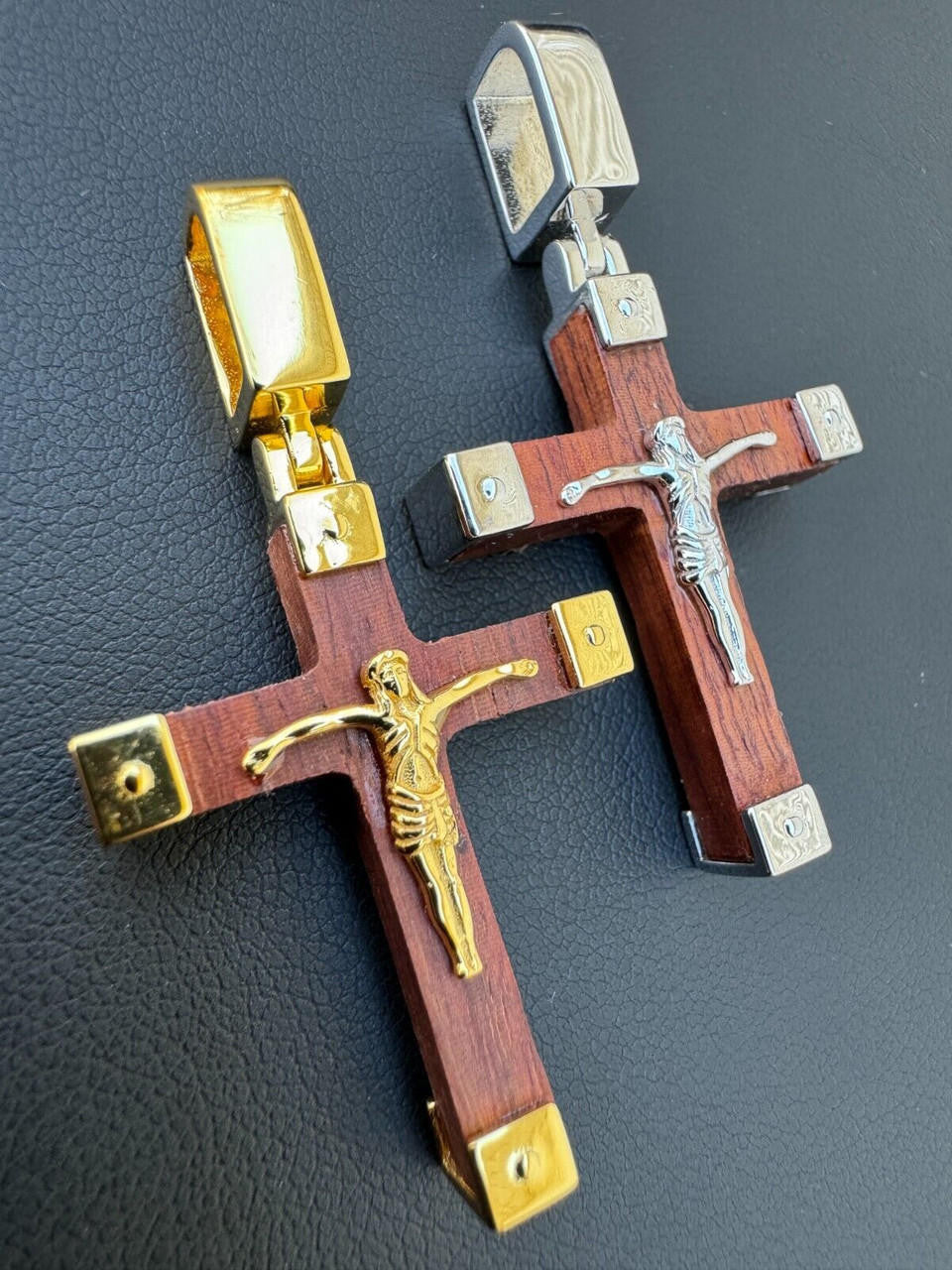 Natural Wood Plain Jesus Cross Pendant | 14k Gold Vermeil Or 925 Silver