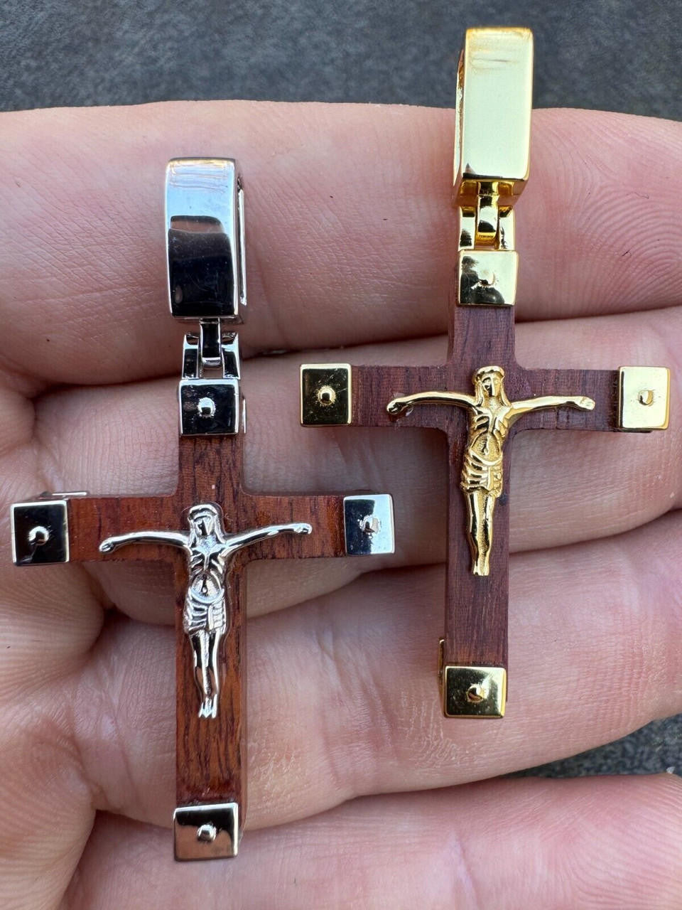 Natural Wood Plain Jesus Cross Pendant | 14k Gold Vermeil Or 925 Silver