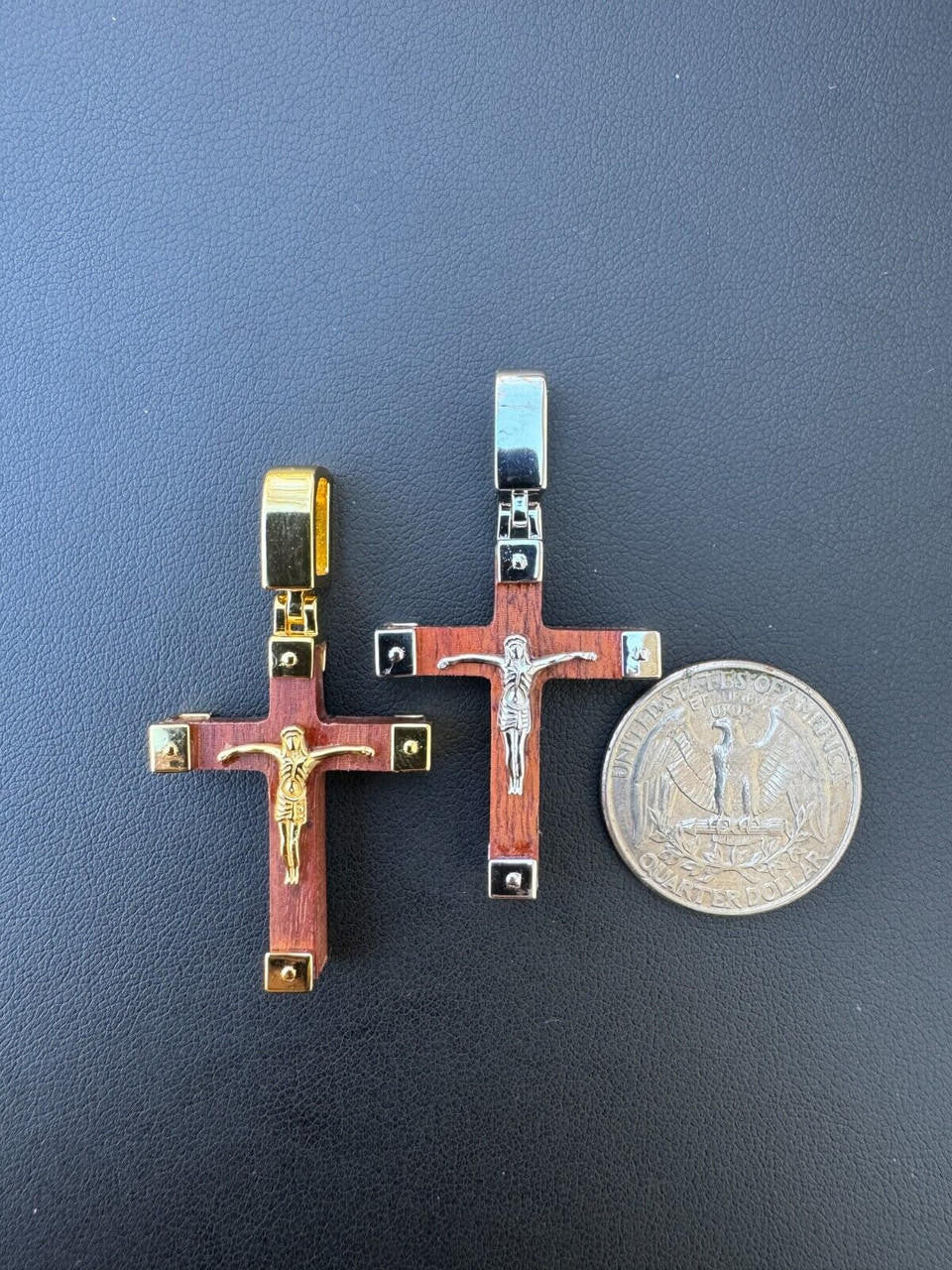 Natural Wood Plain Jesus Cross Pendant | 14k Gold Vermeil Or 925 Silver